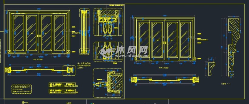 整木吊轨推拉门移门节点大样图集- cad建筑图纸 - 沐风网