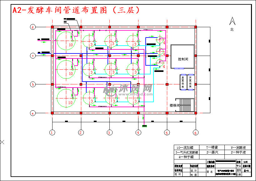 发酵车间管道布置图(三层)