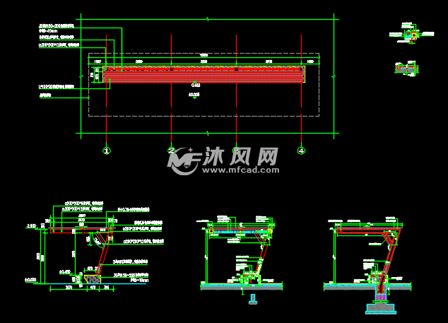 钢化玻璃自行车棚施工图