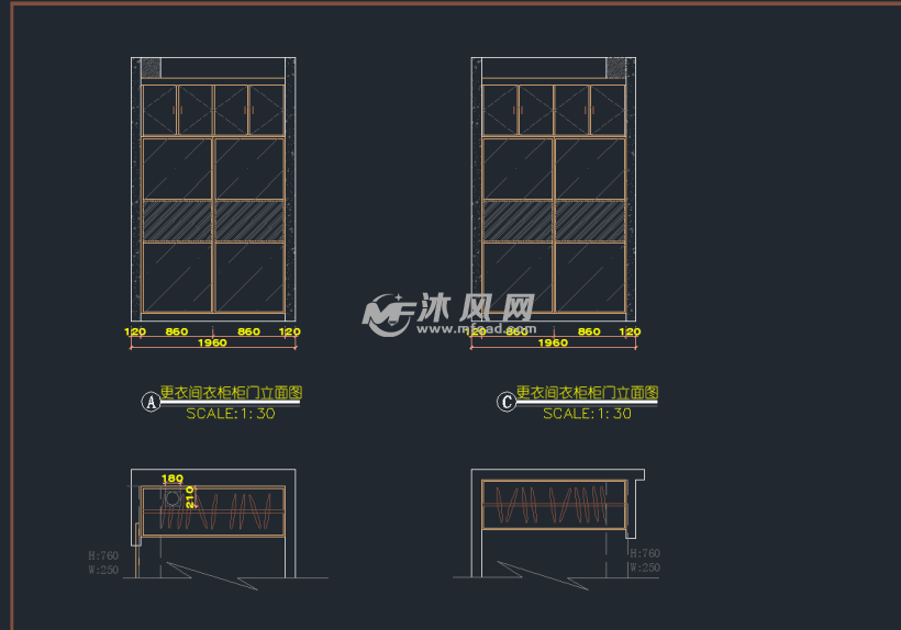 更衣间衣柜柜门立面图