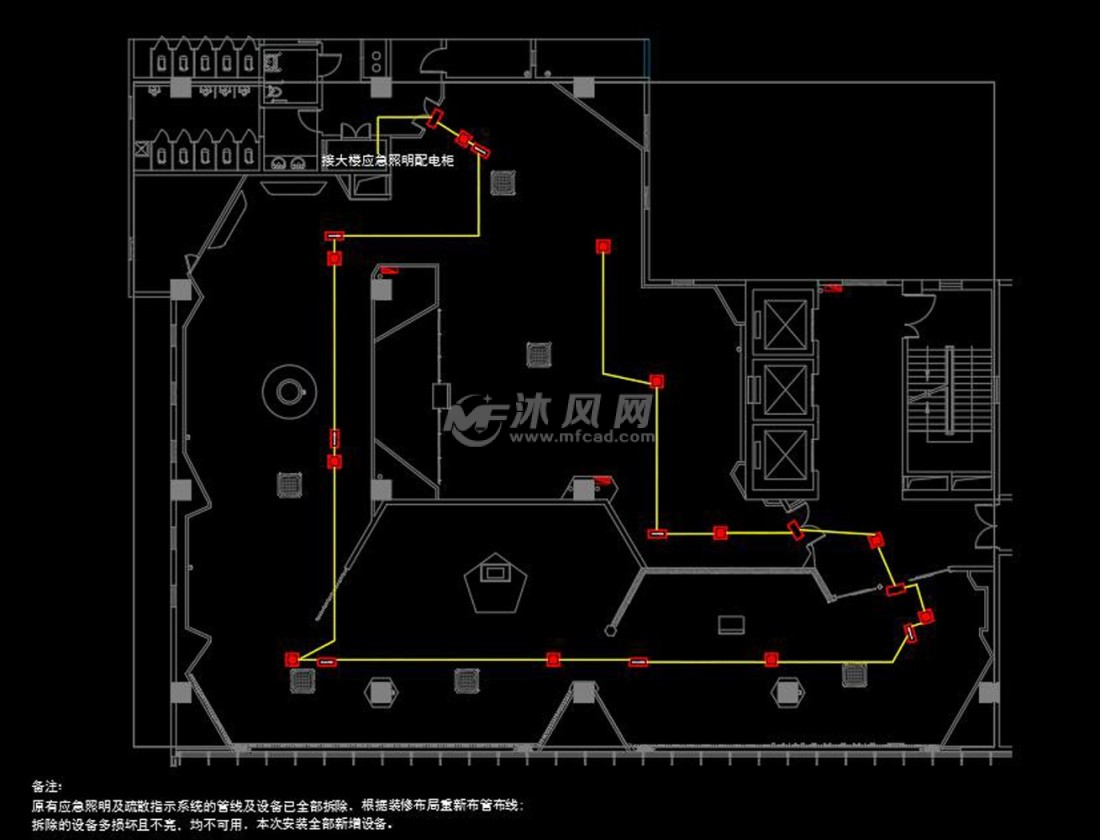 办公区喷淋平面布置图 办公室应急照明平面图 展厅火灾报警平面图