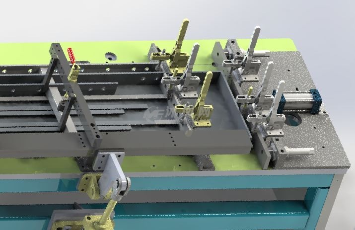 焊接工作站的安装工作台上有手工安装定位及夹紧工装,采用手工快夹及