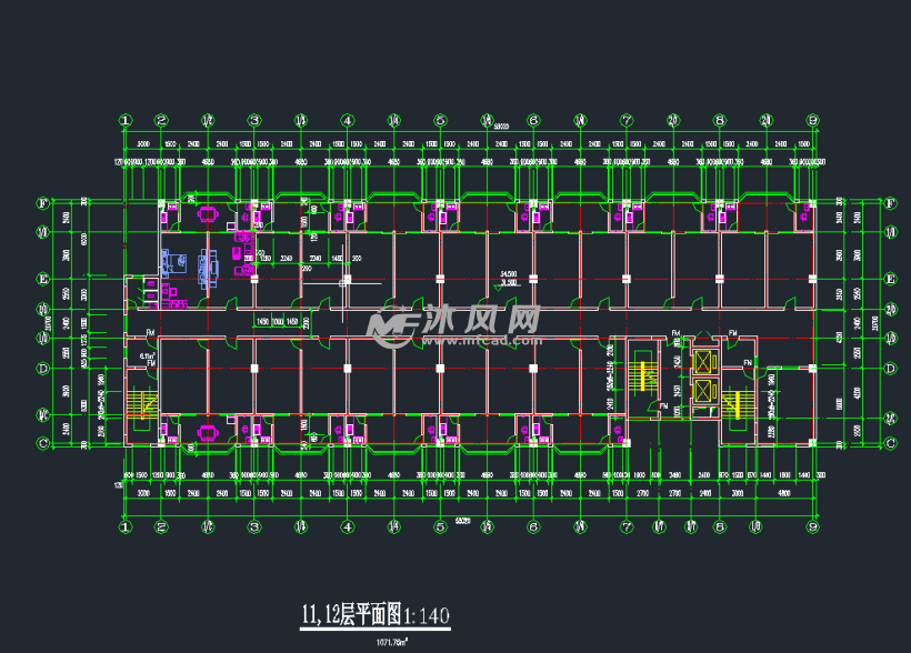 本下载图纸为某中学学生宿舍楼,图纸内容包含了每个楼层平面图,立面