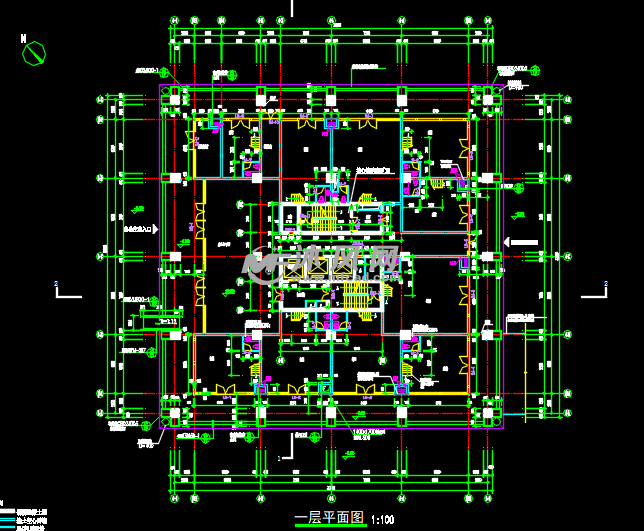 多层办公楼建筑图纸          30层框筒结构办公楼建筑方案图,平面