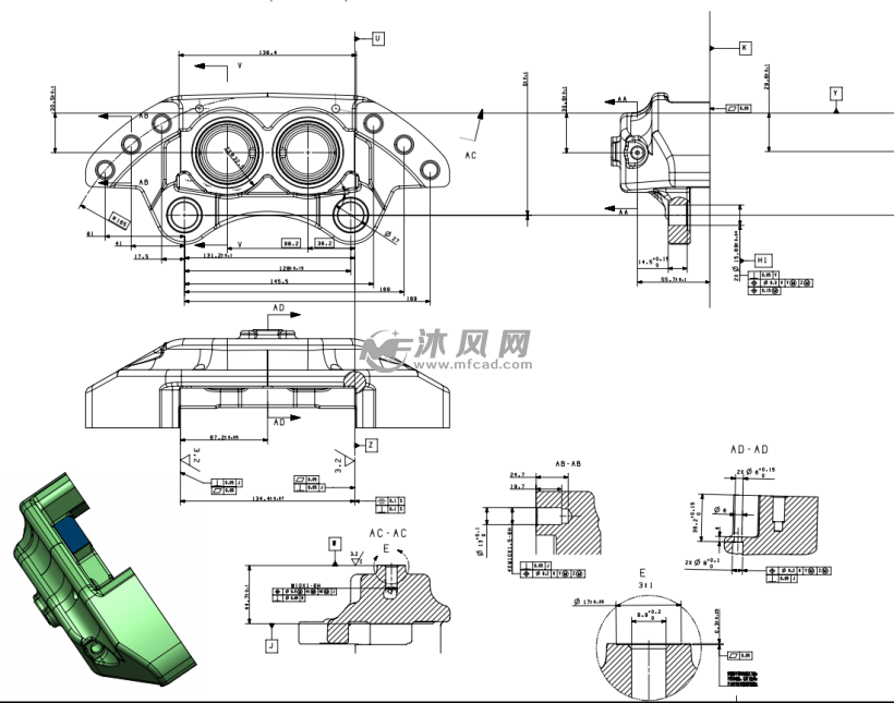 汽车制动器固定式制动卡钳内侧