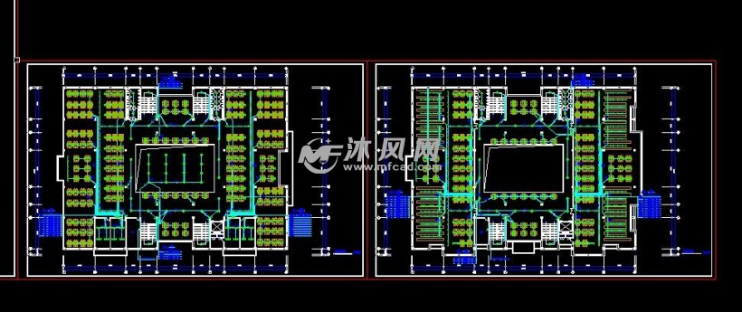 四层图书阅览室照明系统布置图,本图纸是某天井图书阅览室的平面