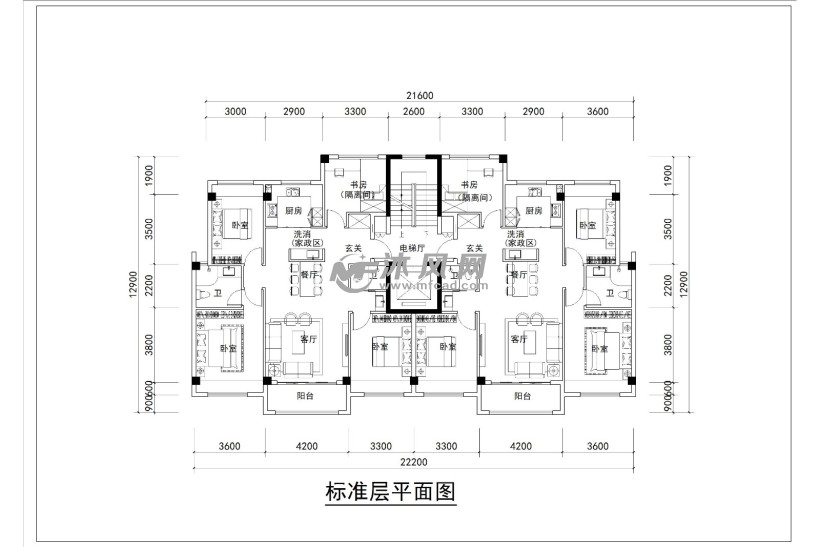 一梯两户洋房平面图及26层一类高层一梯四户和五户的高层平面图,户型