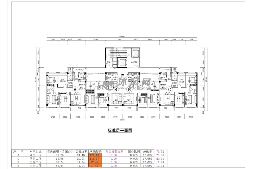 一梯四户户型