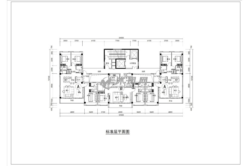 含有叠加户型方案,一梯两户洋房平面图及26层一类高层一梯四户和五户