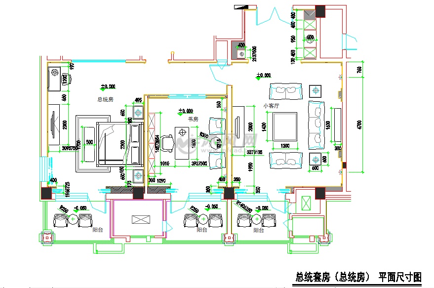 套房总统房装修图包括:封面,图纸目录,图例表,设计说明,材料表,平面图