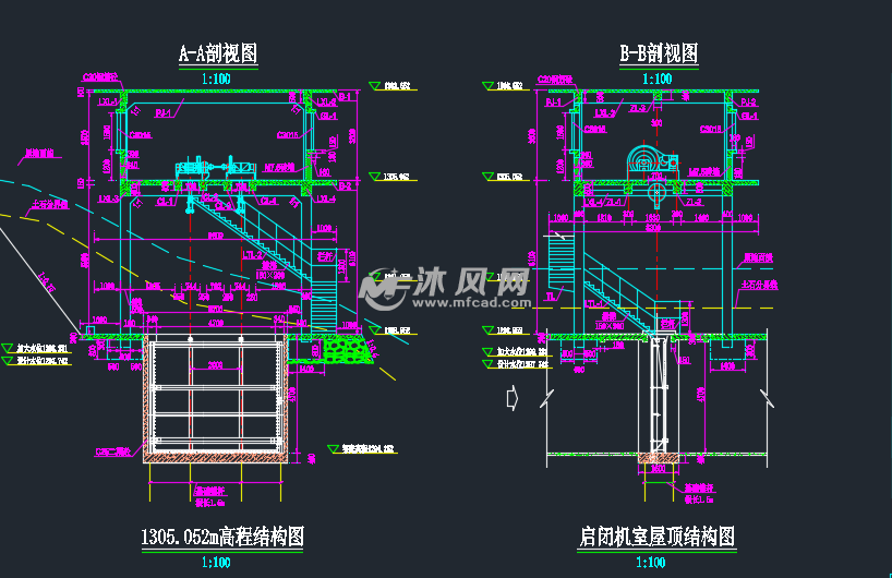 节制闸及泄水堰结构设计图- 闸门启闭机图图纸 - 沐风