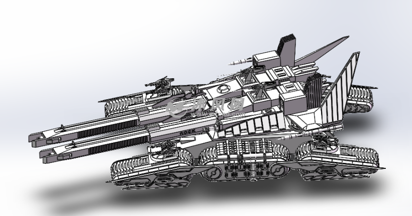双炮筒坦克 军工模型图纸 沐风网