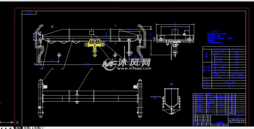 梁架轨道单跨车间起重机总成 工程机械/建筑机械图纸 沐风网