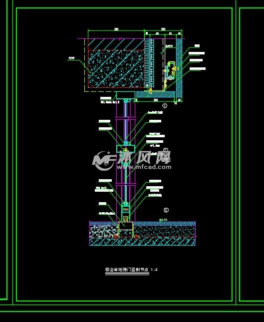 铝合金地弹门竖剖节点