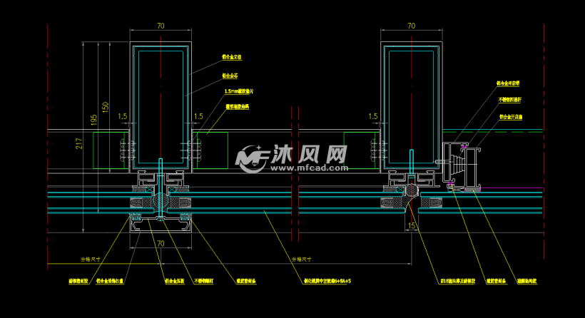 半隐式玻璃幕墙节点剖面- 结构图纸 - 沐风网