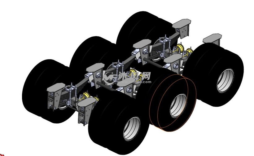 挂车悬架和底盘后视图该模型为完整的挂车卡车悬架底盘solidworks2018