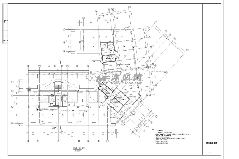 住宅类型为v字形异形高层住宅楼,内涵施工总图,设计说明,平立剖米按图