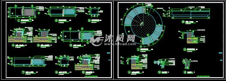 长条形及圆形条石防腐木坐凳详图 小品及配套设施施工图图纸 沐风