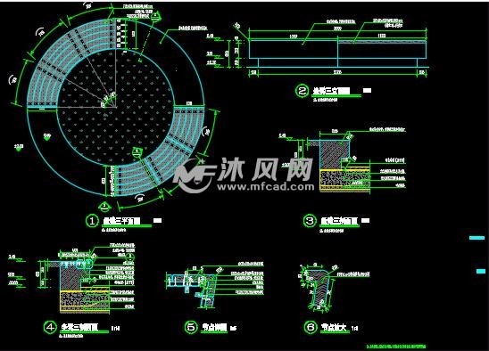 长条形及圆形条石防腐木坐凳详图 小品及配套设施施工图图纸 沐风