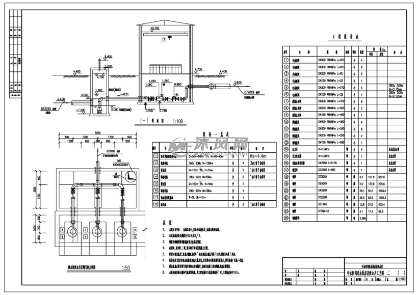 中水回用送水泵房及吸水井工艺图- 环保图纸 - 沐风网