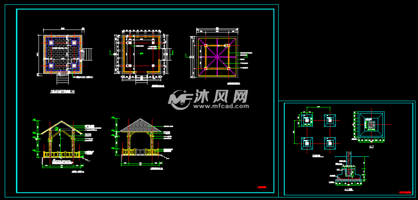 木质凉亭详图 小品及配套设施施工图图纸 沐风网