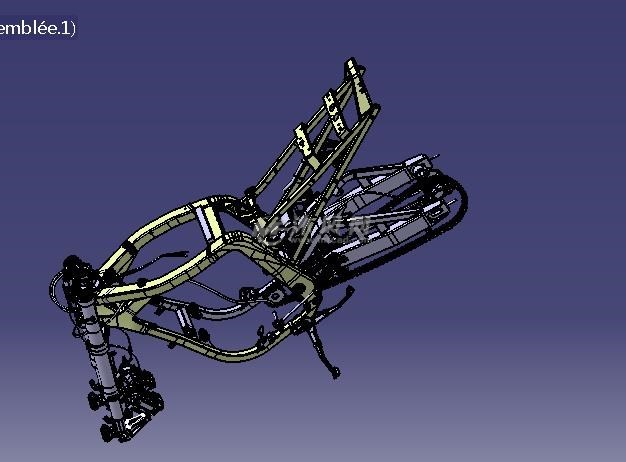 摩托车车架的三维数模设计,零部件包含了前减震,链条,整体