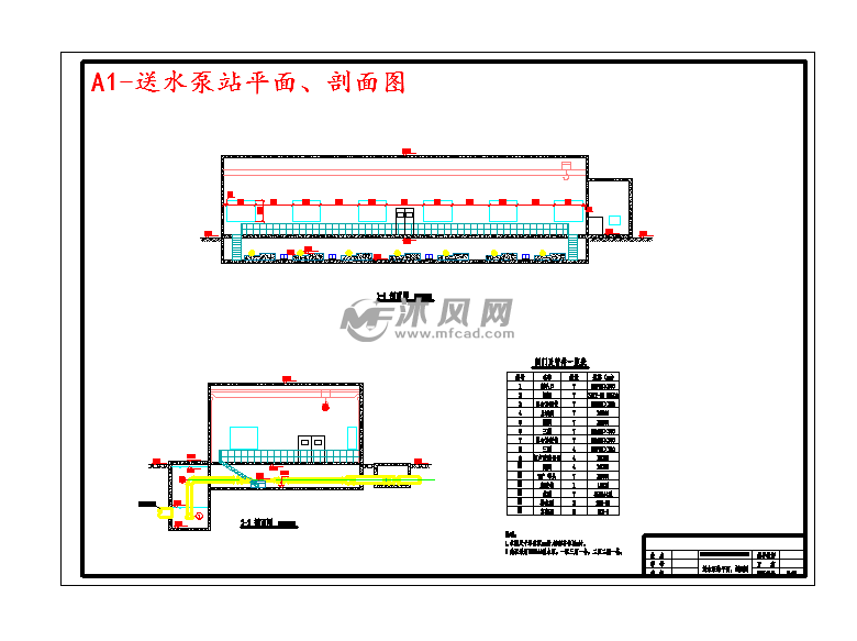 a1-送水泵站平面,剖面图