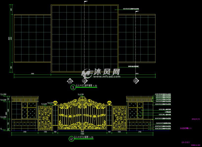 总平面家俱小品布置图,铺装大样详图,入口景墙详图,主入口大门详图