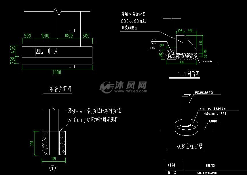 升旗台,板房立柱支墩大样图