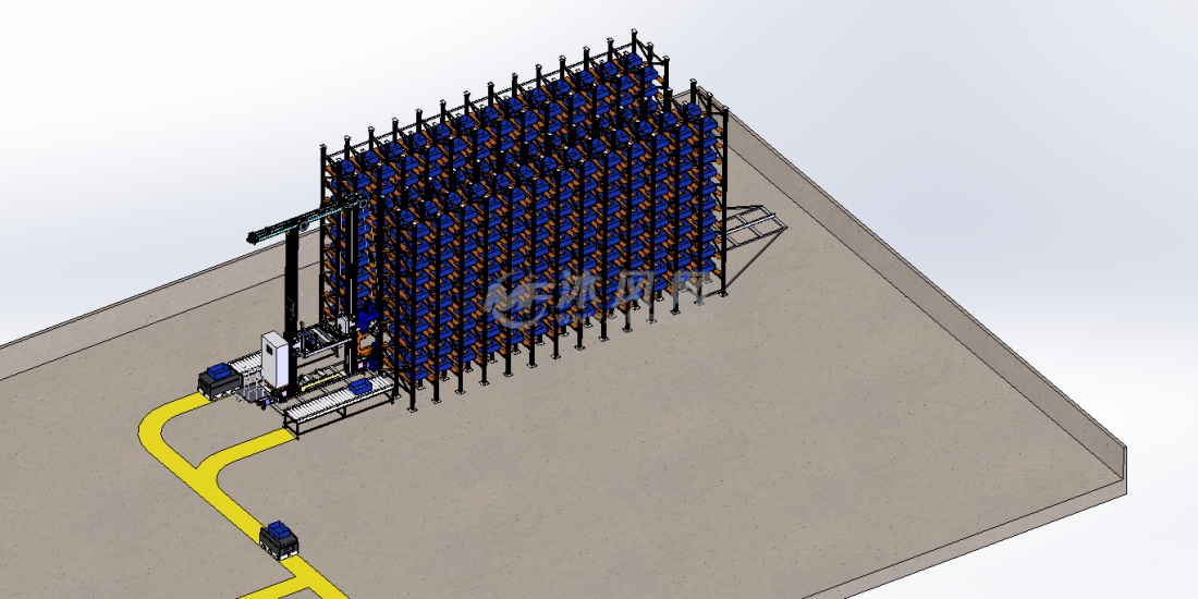 本模型为带agv小车搬运的立体仓库,该模型包含的任何一个零件均为自主