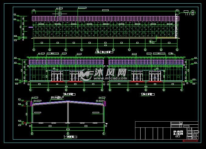 本图纸为1505平米隐框玻璃幕墙厂房展厅建筑施工图纸,仓库建筑面积