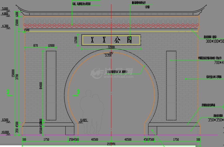 月亮门景墙平面图