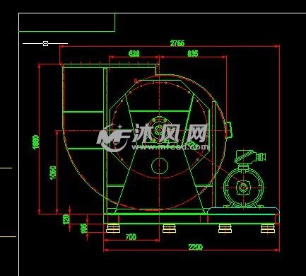 离心风机三视图 排风设备图纸 沐风网