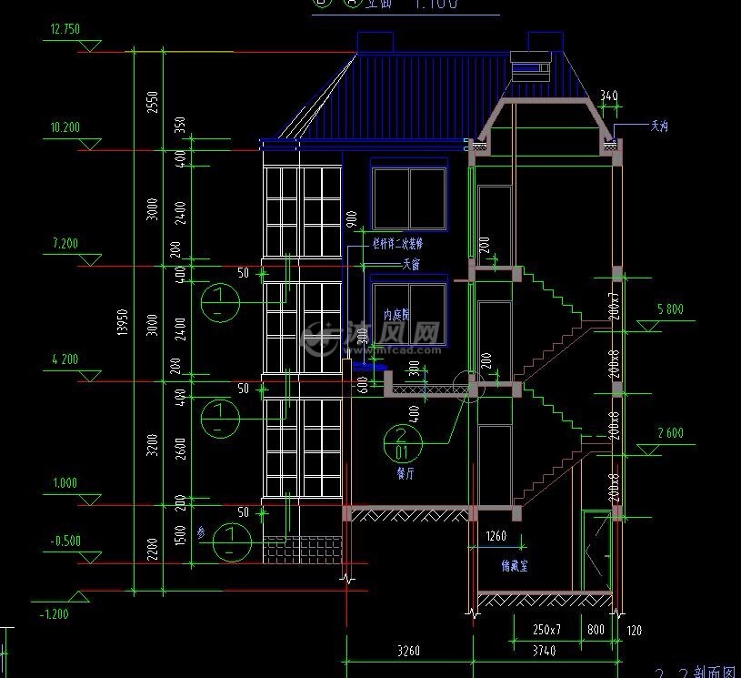 别墅建筑施工图cad- 别墅图纸 - 沐风网