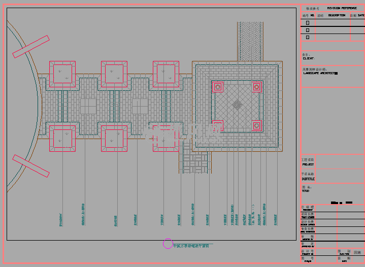 景观规划图纸         图纸包括:    中庭圆形广场铺装平面图,主入口