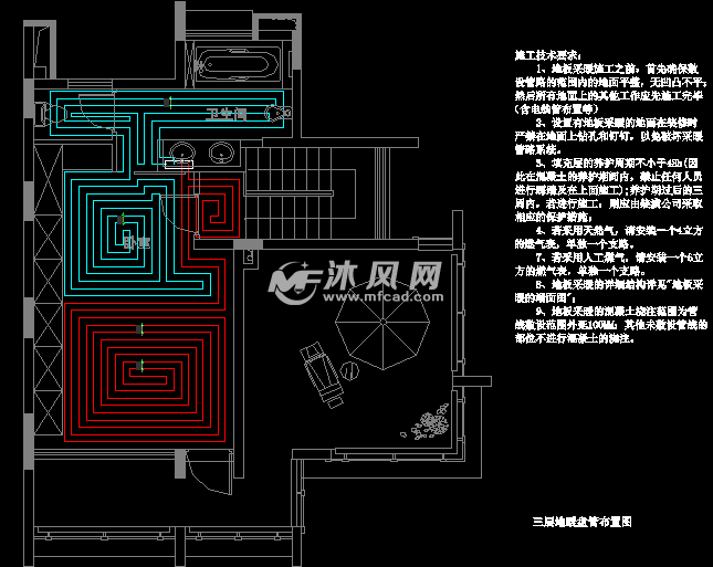 别墅地暖盘管布置图 暖通图纸 沐风网