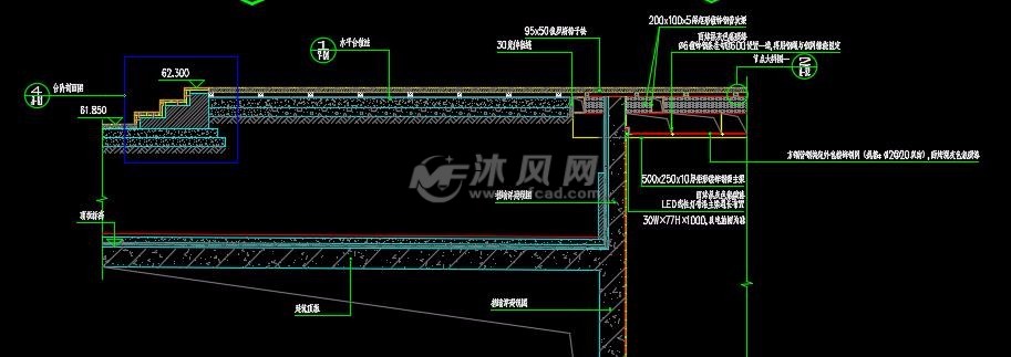 木平台与廊桥交接处剖面大样图