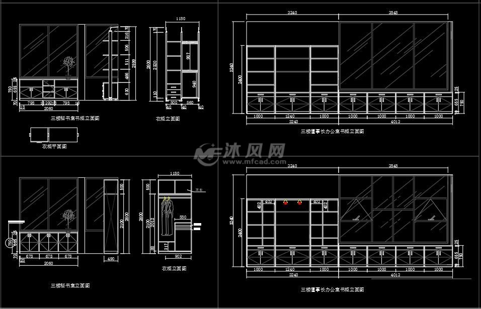 三楼懂事长办公室书柜立面图