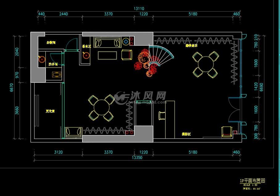 本图纸是一套完整的婚纱店cad施工图其中包括门头立面 1f插座尺寸布置