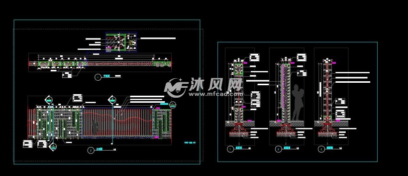 别墅双开院门特色大门围墙施工图,包括别墅双开院门,方钢格栅围墙