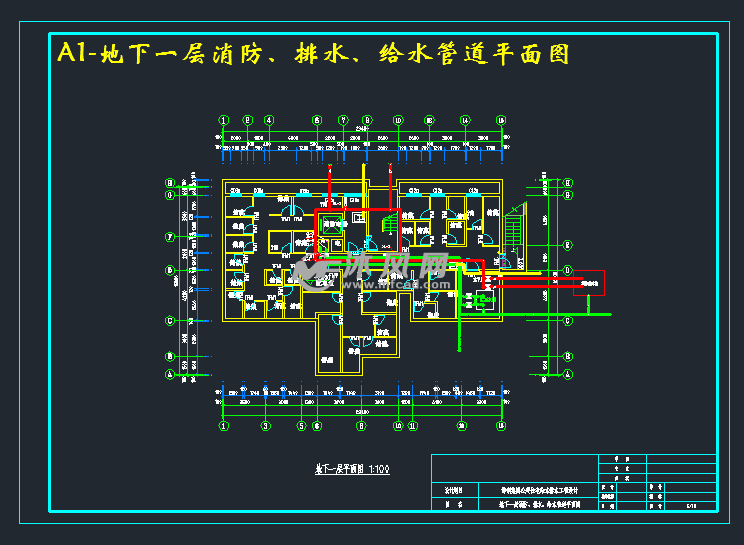 a1-地下一层消防,排水,给水管道平面图