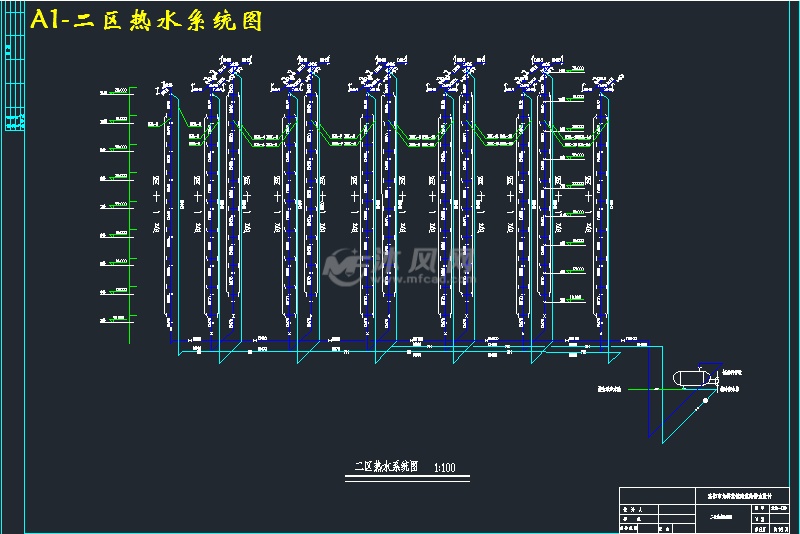 给水系统采用分区供水,一到二层为一区,由市政管网直接供水;三层到