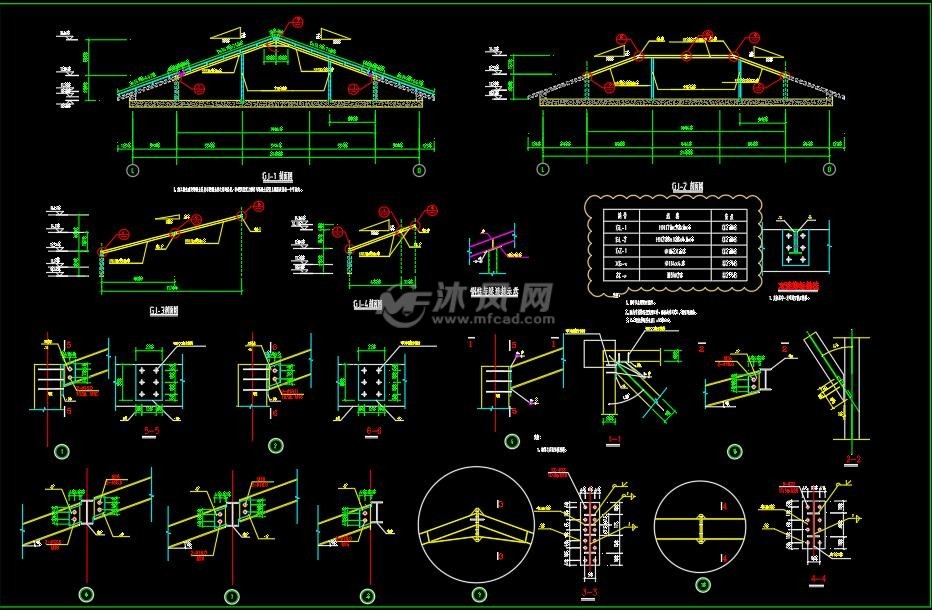仿古坡屋顶框架结构cad施工图