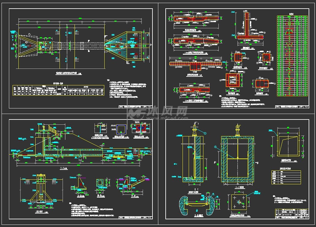 现浇混凝土矩形涵洞式水闸结构钢筋图- 闸门启闭机图图纸 - 沐风网