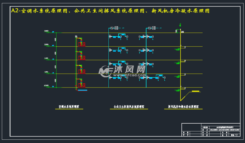 a2-空调水系统原理图,公共卫生间排风系统原理图,新风机房冷凝水原理