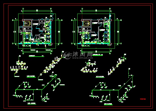 四层办公楼给排水图- cad建筑图纸 - 沐风网