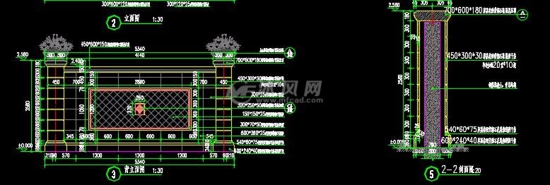 入口对景欧式景墙详图- 小品及配套设施施工图图纸