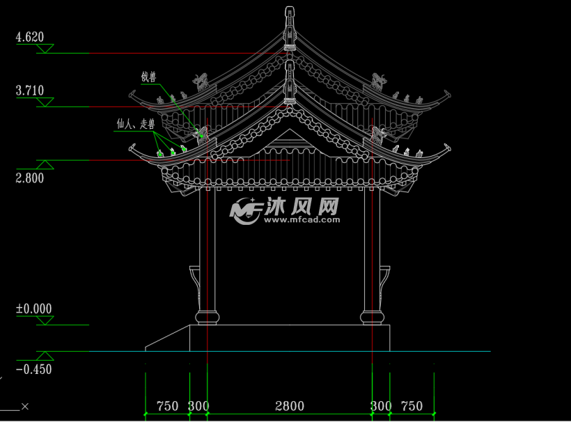 仿古游廊文化长廊歇山屋面