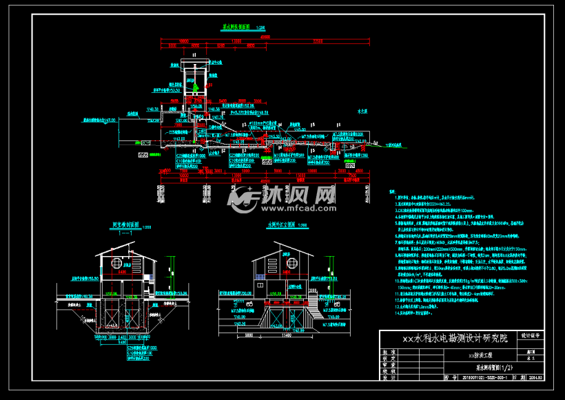 水利工程图纸 闸门启闭机图 水闸相关图          某水闸闸室规模为2