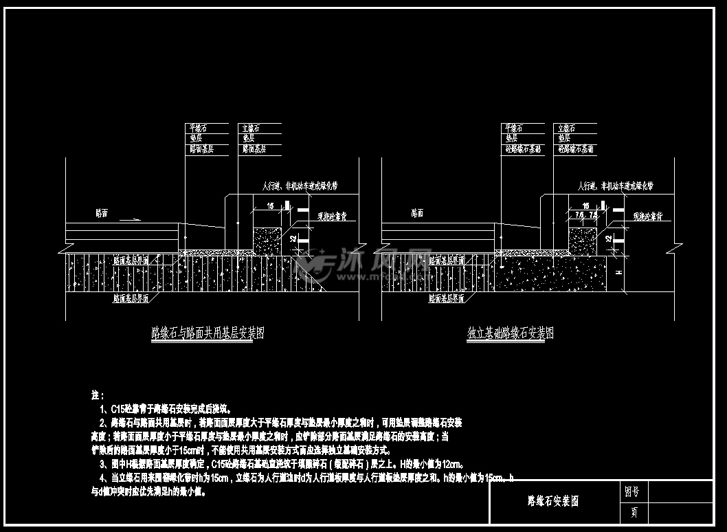 城市道路路缘石人行道施工图